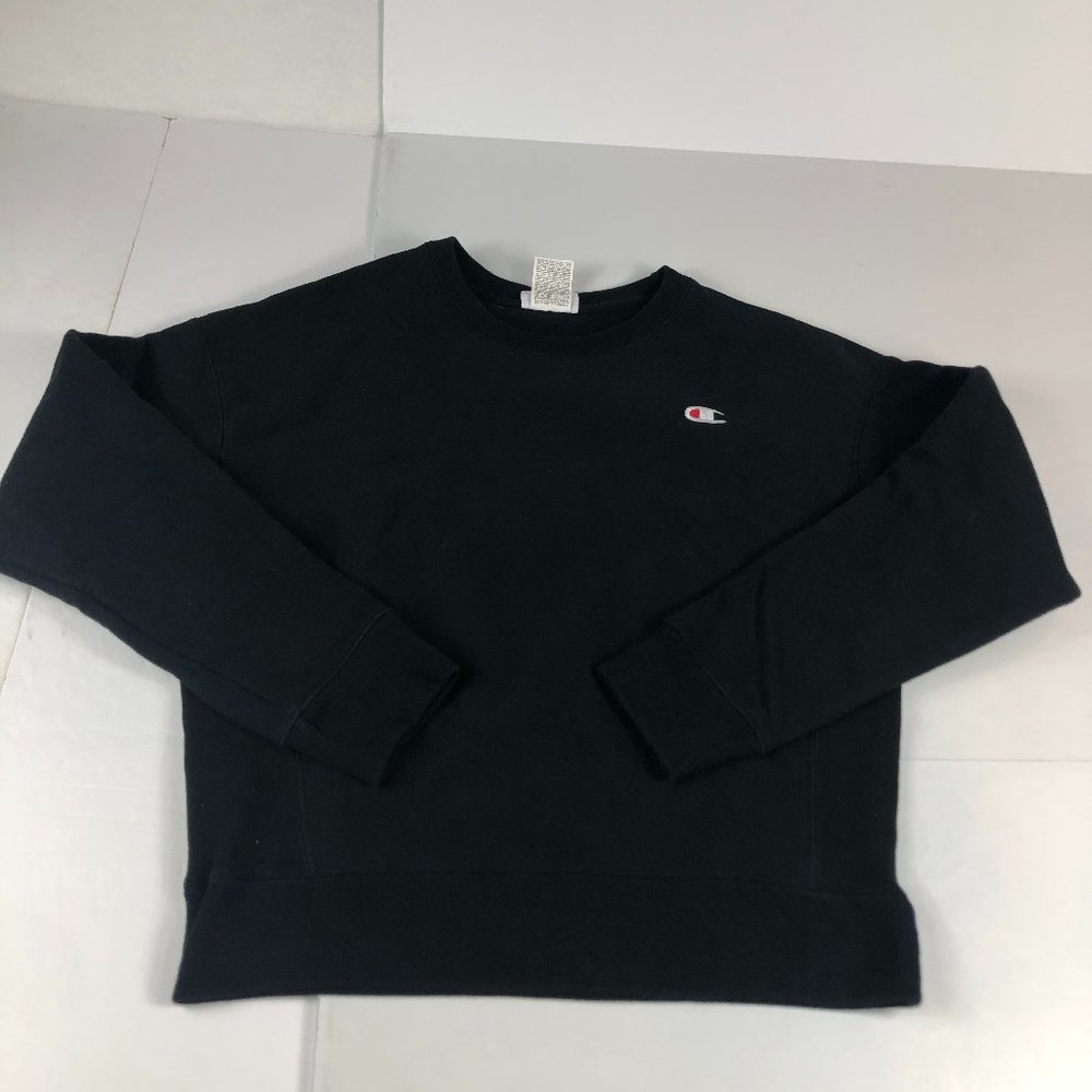 Y2K Champion Reverse Weave Sweatshirt Men's Small Black Faded Pullover Crewneck